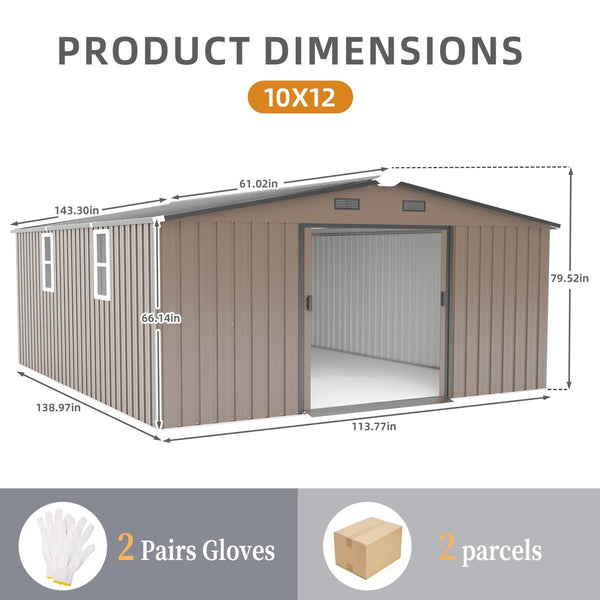 English Elm Campcraft 10x12 Ft Steel Outdoor Storage Shed with Daylight Windows and Weather Resistant Panels Brown W1598S00049