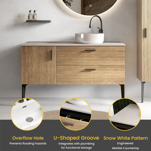 English Elm Grace Floating Walnut Vanity with Solid Surface Sink and Soft Close Storage Drawers W1865S00205