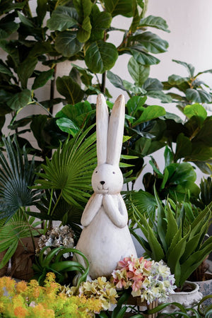 English Elm 9.5x9.5x27.5" Textured White Magnesium Bunny Sculpture with Subtle Gold Accents for Stylish Home Decor W2078P335711
