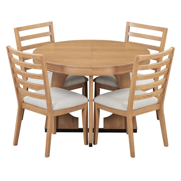 English Elm Trexm Extendable Round Dining Set Oak Veneer Sculptural Base Seats Four to Six Natural ST000131AAD-2026