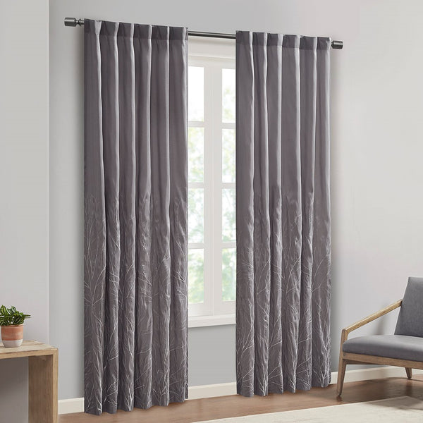 English Elm Curtain Madison Park Andora Faux Silk Embroidered Tree Branch Panel Lined Rod Pocket Back Tabs 50x84 Grey 3 L x 10.04 W x 7.09 H B03598038