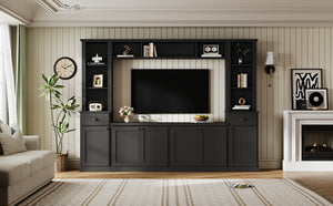 English Elm Minimalist Modular Wall Unit Four Piece Entertainment System Fits Tvs up to 75 Inches Black SD000031AAB