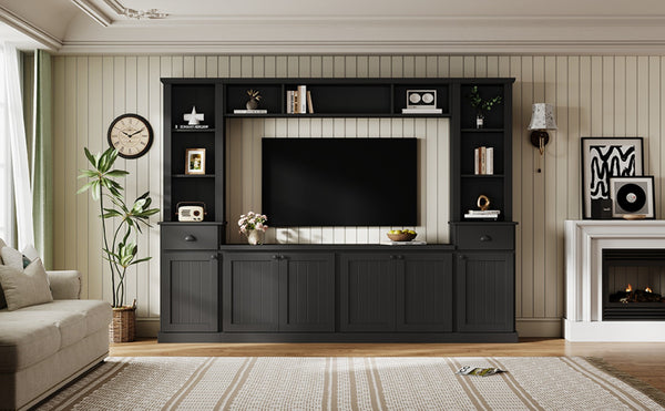 English Elm Minimalist Modular Wall Unit Four Piece Entertainment System Fits Tvs up to 75 Inches Black SD000031AAB