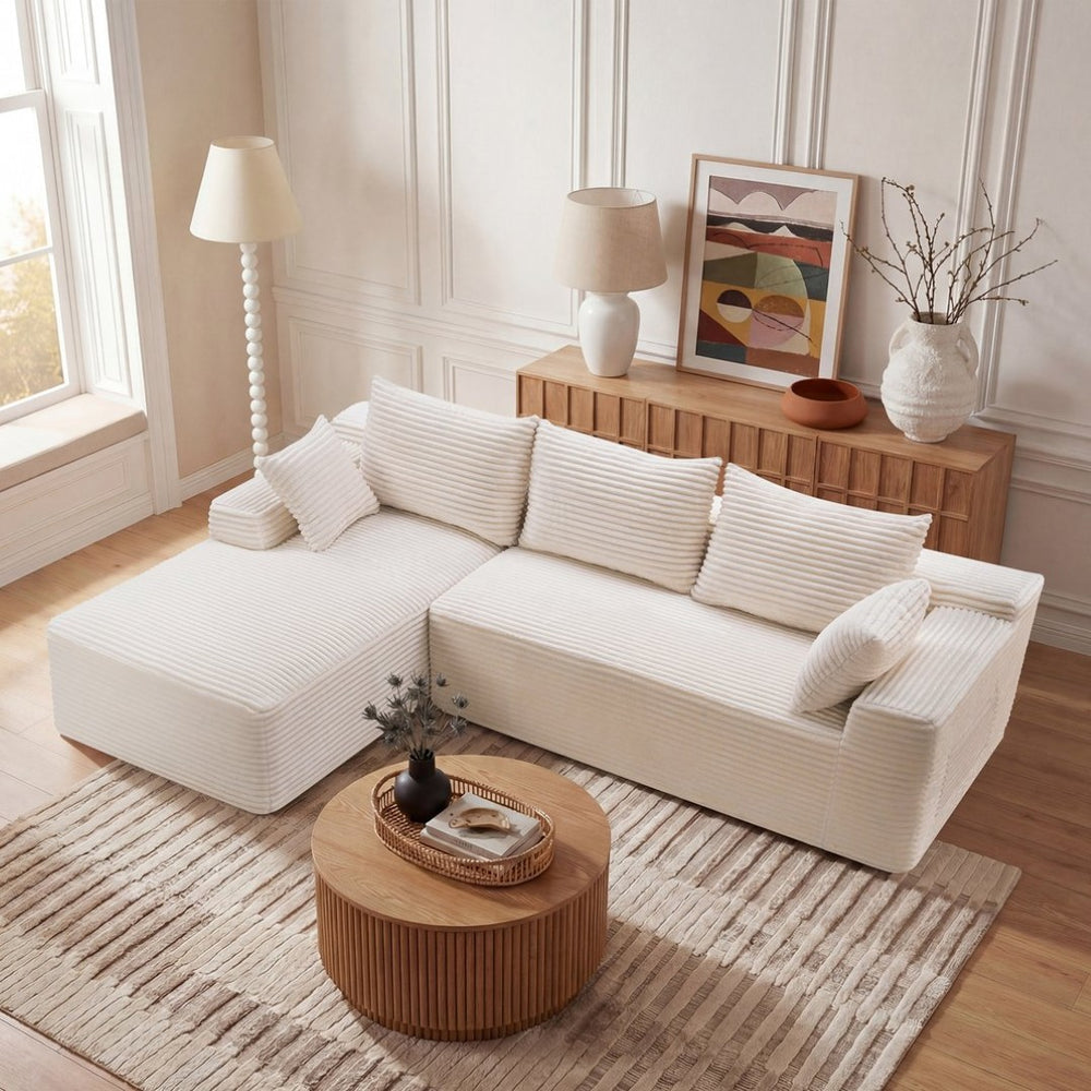 English Elm 94.5" Jumbo Corduroy Cloud Sectional Deep Seat L-shape Sofa for Living Room W5515P495014