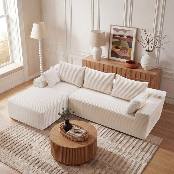 English Elm 94.5" Jumbo Corduroy Cloud Sectional Deep Seat L-shape Sofa for Living Room W5515P495014