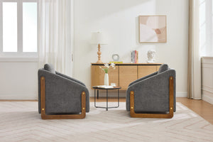 English Elm 057- Chenille Fabric Modern Armchair with Wooden Frame and Gold Trim, Ergonomic Cushioned Accent Seat for Living Room Bedroom (Gray) W527P239828