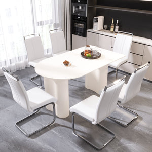English Elm 63 Modern Cream Mdf Dining Table Set With 6 Pu Armless Chairs - Stylish For Home & Kitchen Use W2189S00752