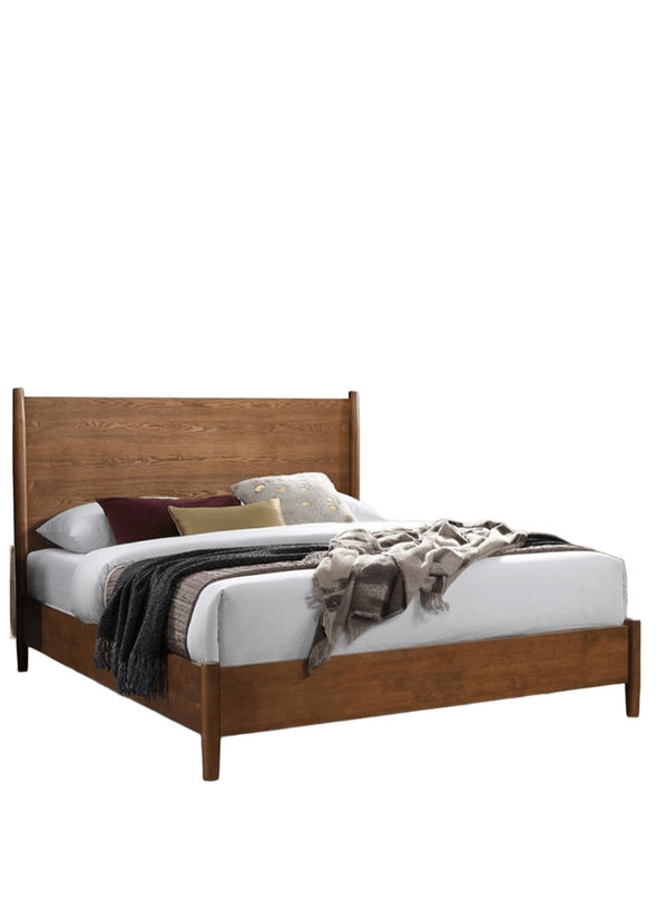 English Elm Walnut 3-Piece Bedroom Set - Full Size Bed With Panel Headboard & 2 Nightstands, Mid-Century Modern Design B2741S00463-GIGA