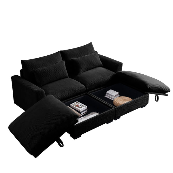 English Elm Corduroy Two-Seater Sectional Sofa With Storage Footrests - Cozy, Modular, And Versatile Comfort! W714S00847