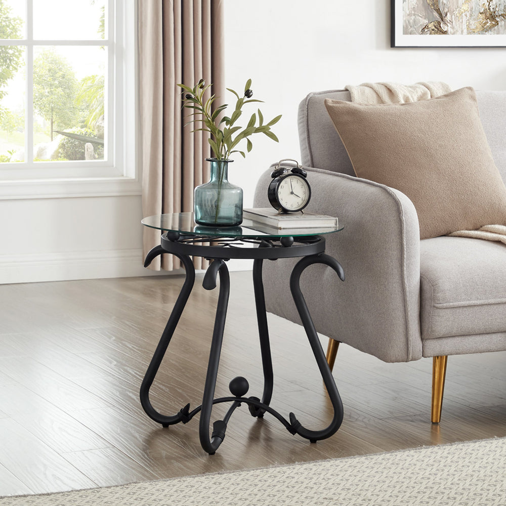 English Elm 2 Piece Tempered Glass Coffee Table Set in Rustic Black—Elegant Tempered Glass, Sturdy Metal Frame, Versatile Pair W2167P168793