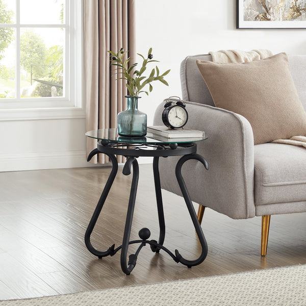 English Elm 2 Piece Tempered Glass Coffee Table Set in Rustic Black—Elegant Tempered Glass, Sturdy Metal Frame, Versatile Pair W2167P168793