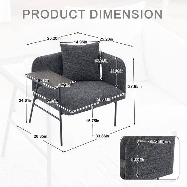 English Elm Leisure Linen Accent Chair with Built-in Side Table Pockets and Lumbar Pillow Modern Dark Gray W395P453309