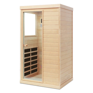 English Elm Hemlock Wood Single Person Far Infrared Sauna with Bluetooth Speaker and Glass Door W632S00007