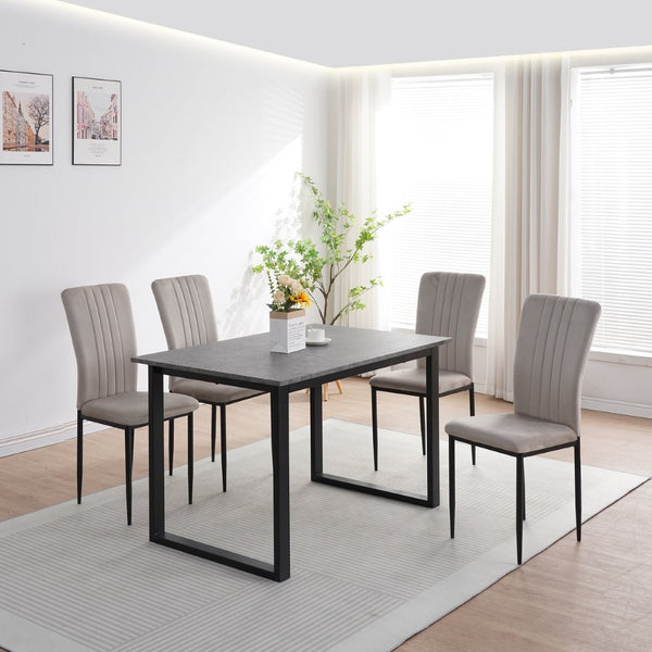 English Elm Dining Chair Set of 4 Velvet Upholstered Curved Back with Powder Coated Metal Legs Gray W3851P407807