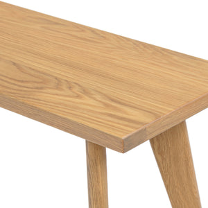 English Elm Jennifer Taylor Home - Capri Solid Red Oak Wood Bench 35.5" — Handcrafted Natural Brown Oak, Mid-Century Tapered Legs, Slim Profile Seating B2719P395571