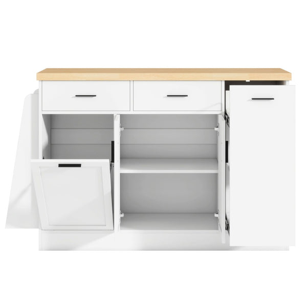 English Elm Trexm Farmhouse Kitchen Sideboard with Hidden Trash Cabinet and Built-in Spice Rack White XW000027AAK