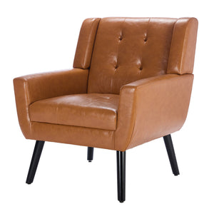 English Elm Modern Soft Leather Accent Chair with Ergonomic PU Upholstery, Solid Wood Black Legs, 250lb Capacity, Compact Living Room Seat W676P174742