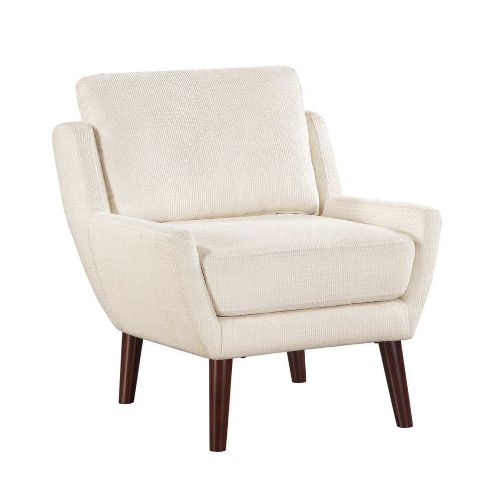 English Elm 1pc Beige Mid-Century Accent Chair with Chenille Upholstery, Reversible Cushions, Solid Wood Legs, 300lb Capacity B011P315593