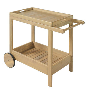 English Elm Saratoga Outdoor Acacia Wood Rolling Bar Cart with Two Tier Serving Shelves N775P403812B