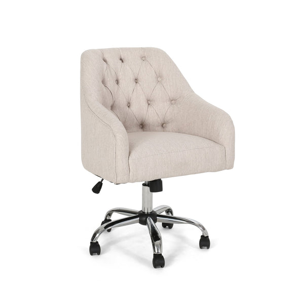 English Elm Christopher Knight Home® - OFFICE Contemporary Swivel Chair with Button-Tufted Diamond Stitching, Chrome Base, Adjustable Height and Casters Beige 65313.00FBGE