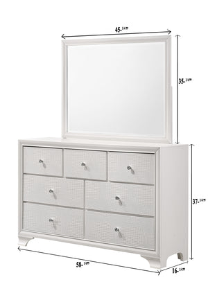 English Elm 1pc Glam Seven-Drawer Dresser with Embossed Crocodile Finish, Felt-Lined Top Drawers & Dovetail Craftsmanship White 62.4 L x 20.4 W x 41.3 H B011P217894