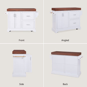 English Elm K&k Rolling Kitchen Island with Walnut Grain Countertop Drawers and Spice Rack White N707S000025W