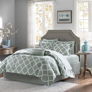 Madison Park Essentials Merritt Transitional 9 Piece Comforter Set with Cotton Bed Sheets MPE10-088 Grey