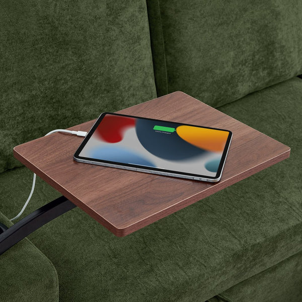 English Elm Modern Chenille Sofa Bed With Retractable Table, Led Lights, Usb Ports & Cup Holders – Green Comfort W1413S00097