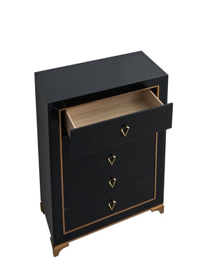 English Elm Kramer 5-drawer Chest Black Wood Laminate Gold Trim Glam Bedroom Storage B078P497917