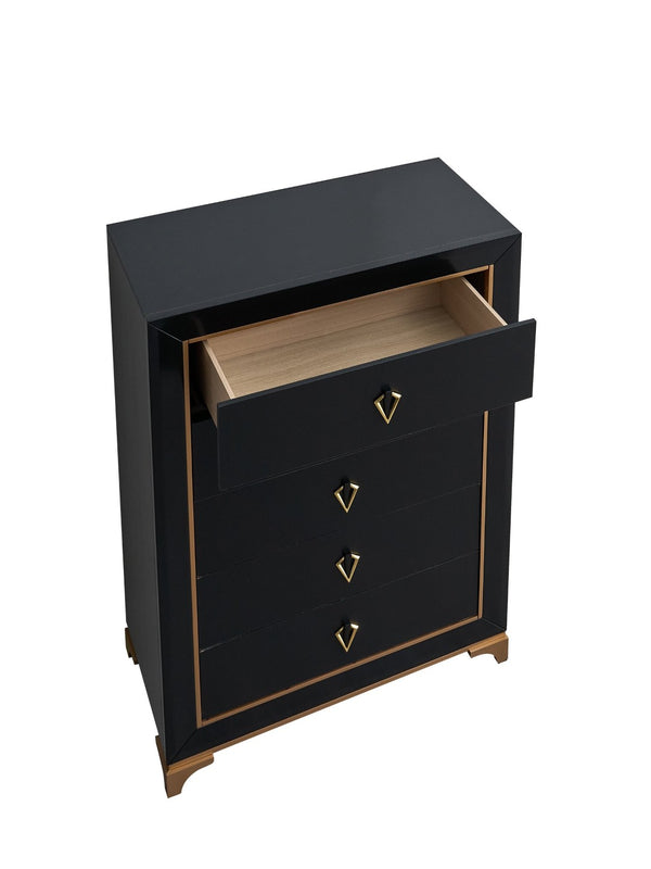 English Elm Kramer 5-drawer Chest Black Wood Laminate Gold Trim Glam Bedroom Storage B078P497917