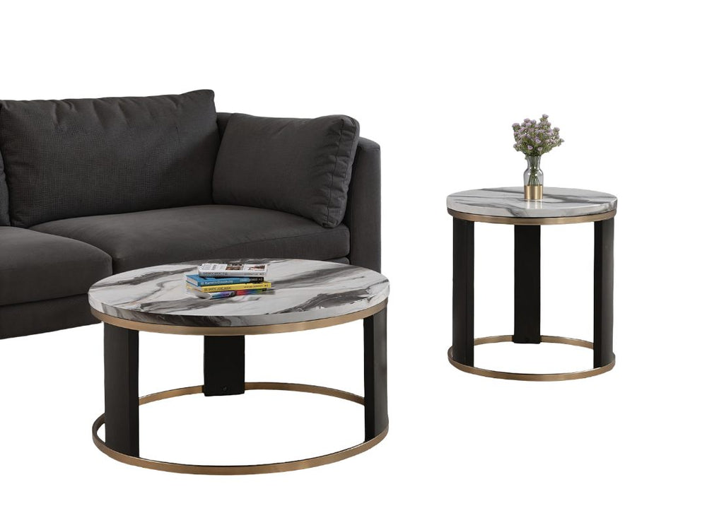 English Elm Contemporary 3-Piece Table Set With Marble-Top Coffee Table & Stylish End Tables For Modern Living B2741S00650