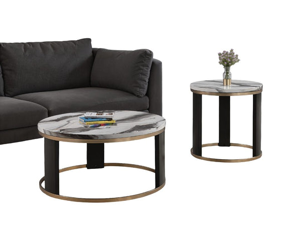English Elm Contemporary 3-Piece Table Set With Marble-Top Coffee Table & Stylish End Tables For Modern Living B2741S00650