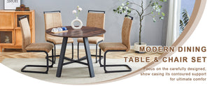 English Elm Table And Chair Set - 42-Inch Round Modern Dining Table With 6 Stylish Brown Fabric Chairs, Versatile Design W1151S03756-GIGA