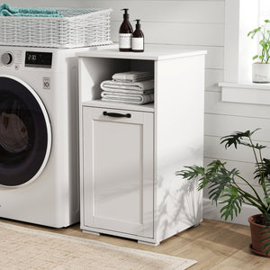 English Elm Laundry Cabinet with Removable Liner Bag, Slim Divided Storage for Dorms & Apartments, Open Shelf Organizer W331P365071