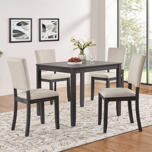English Elm Modern 4-Piece Dining Set with Smooth Waterproof Top, Stable Wood Frame, Comfortable Foam Chairs Antique Black,Beige W1998S00081