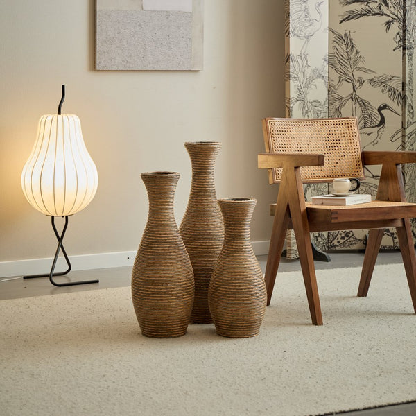 English Elm 3-piece modern PVC floor vase set with tall standalone racks for artificial branches and decor accents Beige W2796P261494