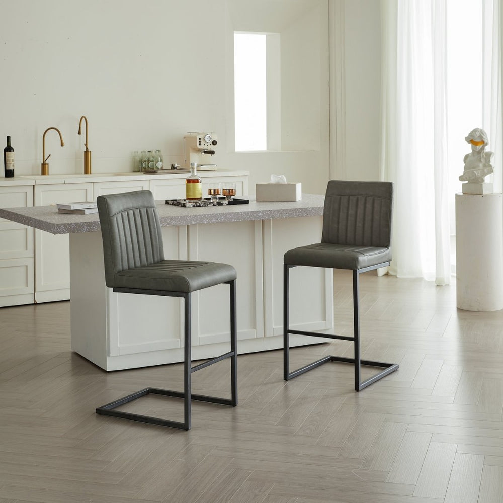 English Elm Faux Leather Counter Stools Set of Two Ergonomic Curved Back Metal Frame Kitchen Seating W5096P400639