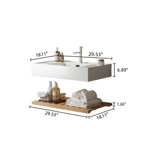 English Elm Lede Floating Bathroom Vanity Woodgrain Shelf with White Acrylic Vessel Basin Modern W2615P210344