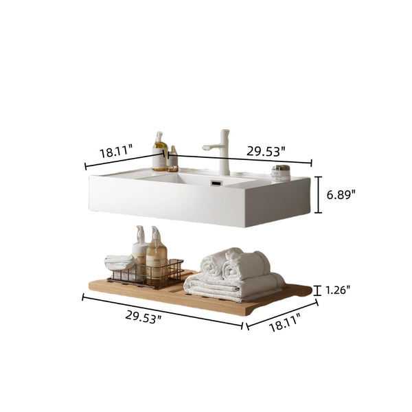 English Elm Lede Floating Bathroom Vanity Woodgrain Shelf with White Acrylic Vessel Basin Modern W2615P210344