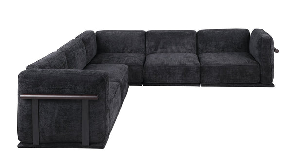 English Elm 102 Inch Linen Modular Sectional Sofa with Hidden Storage and Cloud Cushion Comfort Black W1099S00194