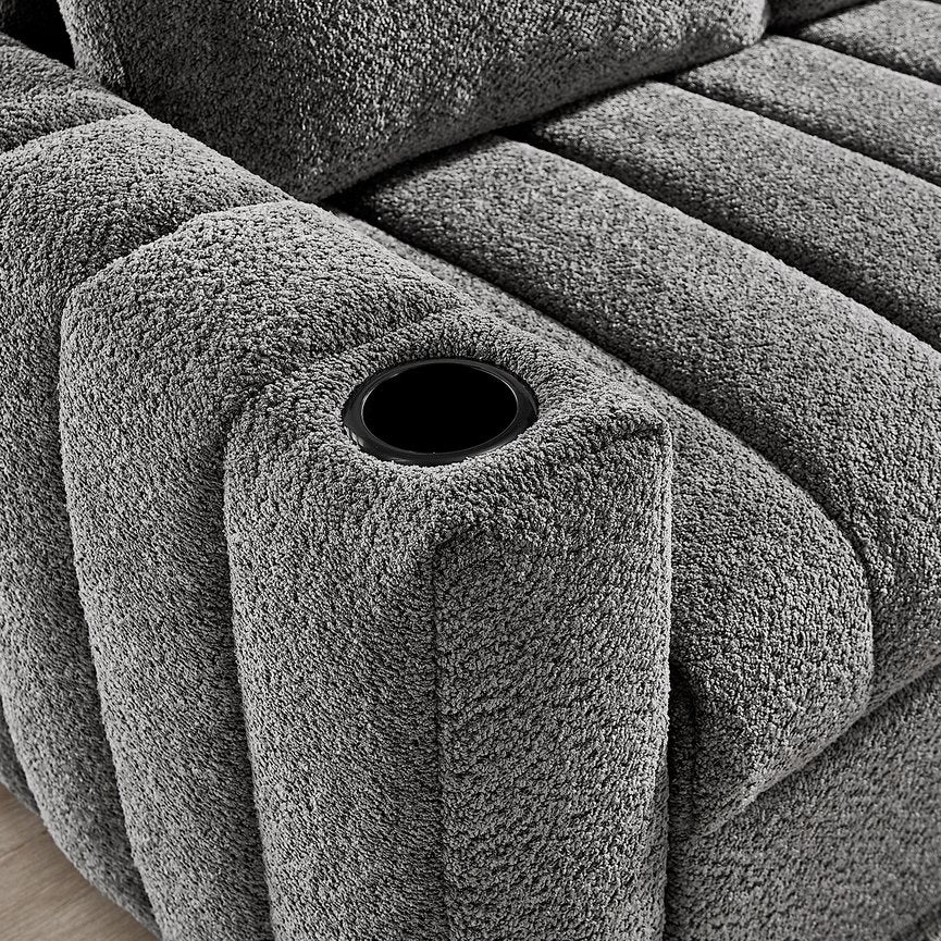 English Elm Seraphina Gray Chenille Reversible Sleeper Sectional Sofa with Storage Chaise, Cupholders, USB Port, Pillows B061S00921