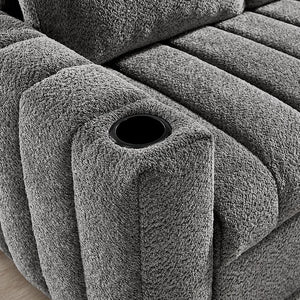 English Elm Seraphina Gray Chenille Reversible Sleeper Sectional Sofa with Storage Chaise, Cupholders, USB Port, Pillows B061S00921