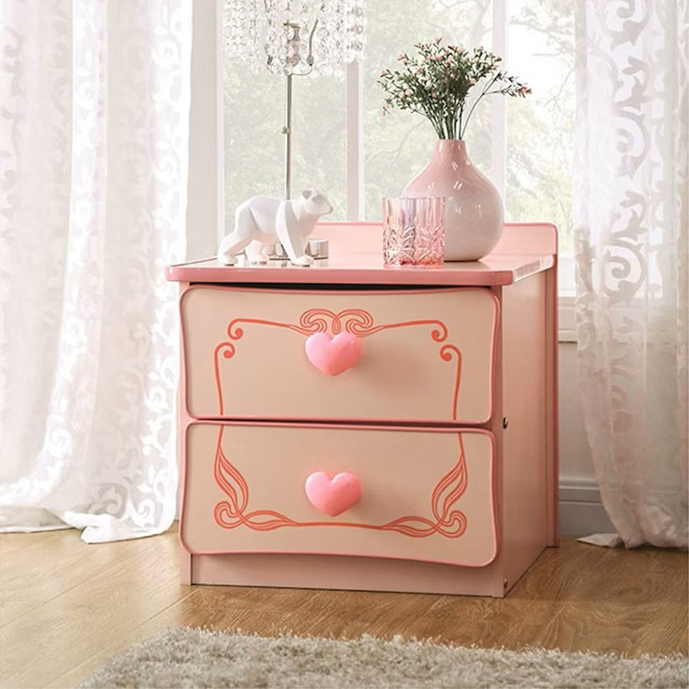 English Elm Wooden Princess Nightstand with 2 Drawers, High-Gloss Pink Lacquer, Heart Pulls, Fairy-Tale Charm B016P252817