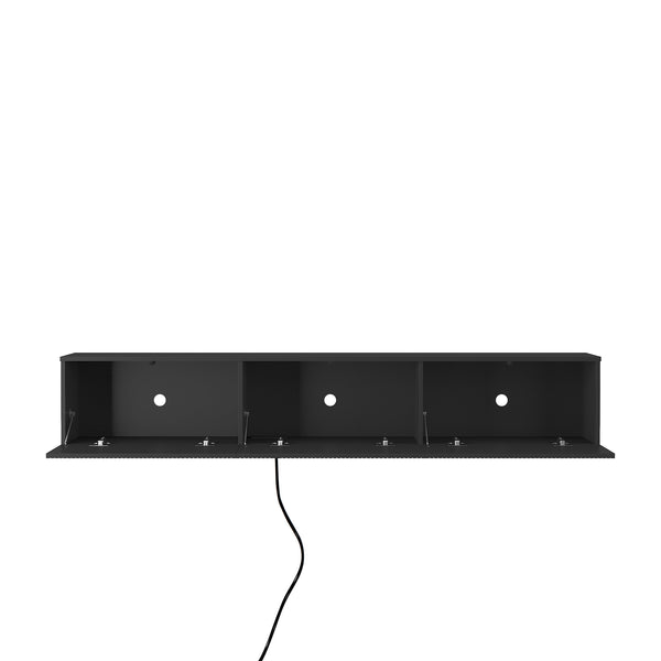 English Elm Floating TV Stand Wall Mounted with 16-Color LED Accent Lights, Modern 69" Floating Cabinet with Ample Storage and Sturdy MDF Build Black 74.8 L x 21.46 W x 5.51 H W1321P292553