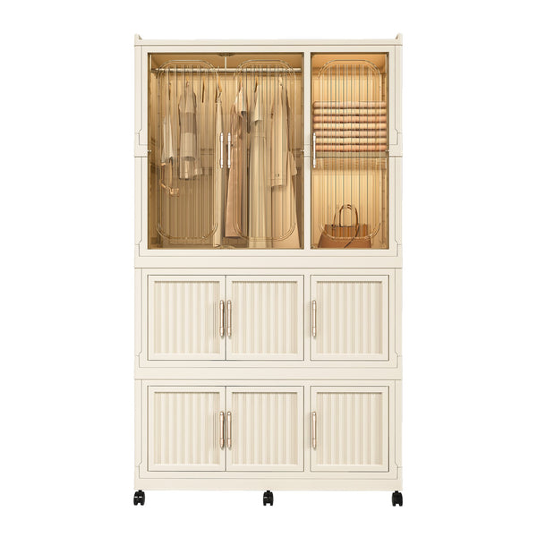 English Elm Portable Wardrobe Closet Organizer Cream White - Durable PP Modular Cube Storage with 9 Magnetic Doors, Hanging Rod and 6 Hangers, Quick Assemble-Friendly (36.8x18.1x15.8) W2699P253195