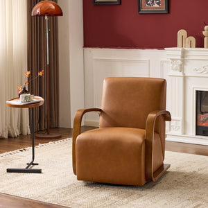 English Elm single-person ergonomic swivel leisure sofa chair in antique brown faux leather with casters and lumbar support W3248P354244