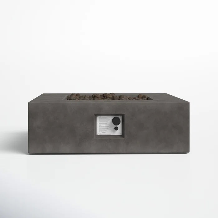 English Elm 12" Concrete Outdoor Fire Pit Table with Push-Button Ignition, Lava Rocks, Modern Low-Profile Design Charcoal B120P203715