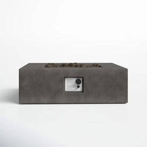 English Elm 12" Concrete Outdoor Fire Pit Table with Push-Button Ignition, Lava Rocks, Modern Low-Profile Design Charcoal B120P203715