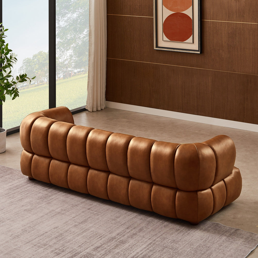 English Elm Ashcroft Furniture - Jasmin Cognac 89.7" Upholstered Sofa – Genuine Leather, Solid Wood Mid-Century Modern Luxury Value B183P231931