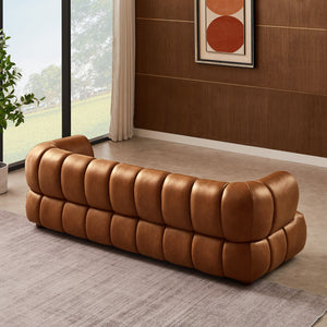 English Elm Ashcroft Furniture - Jasmin Cognac 89.7" Upholstered Sofa – Genuine Leather, Solid Wood Mid-Century Modern Luxury Value B183P231931